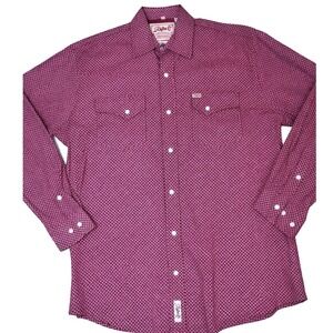Rafter C Western Shirt Mens L Burgundy ProFlex45 Snap Button Cowboy Long Sleeve